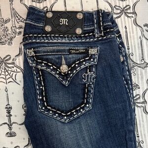 Miss Me Women's Dark Blue Boot Cut Jeans with Silver Accents